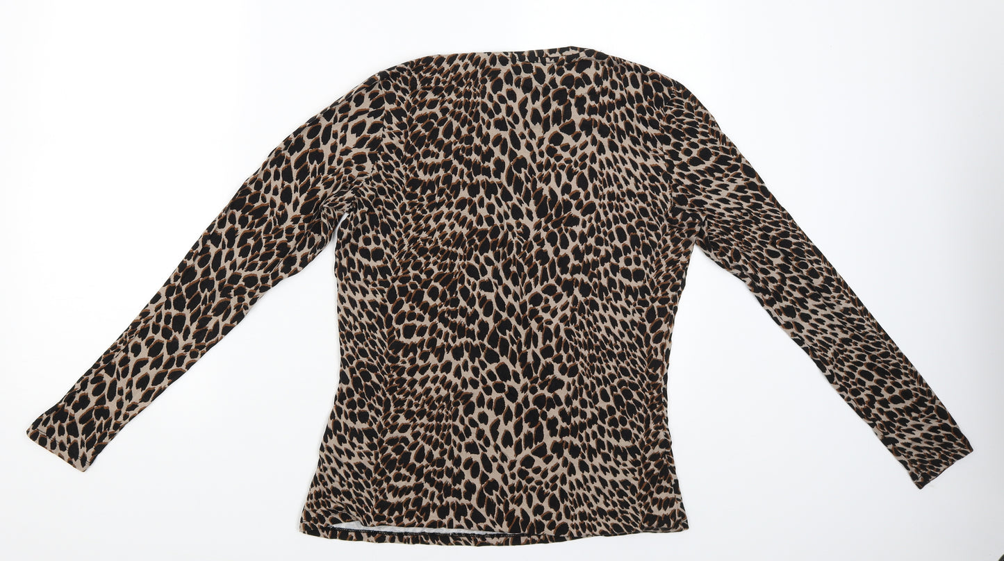 Warehouse Womens Brown Animal Print  Basic Blouse Size 12