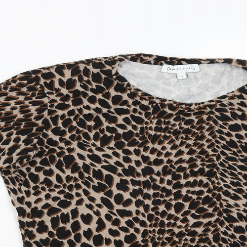 Warehouse Womens Brown Animal Print  Basic Blouse Size 12