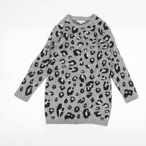 Primark Girls Grey Animal Print  Pullover Jumper Size 7-8 Years