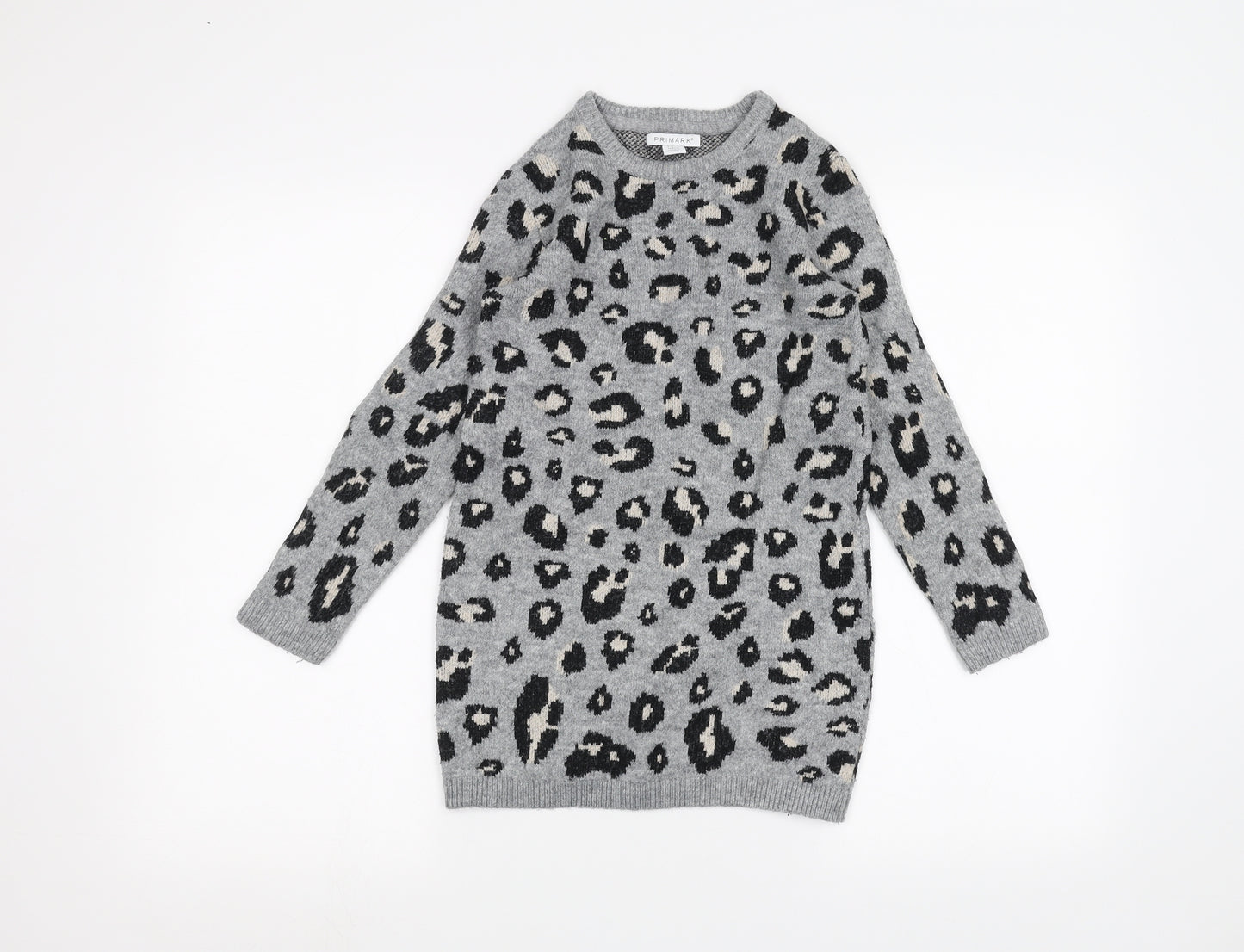 Primark Girls Grey Animal Print  Pullover Jumper Size 7-8 Years