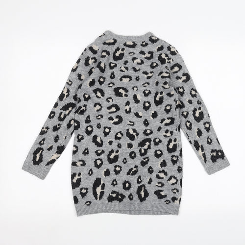 Primark Girls Grey Animal Print  Pullover Jumper Size 7-8 Years