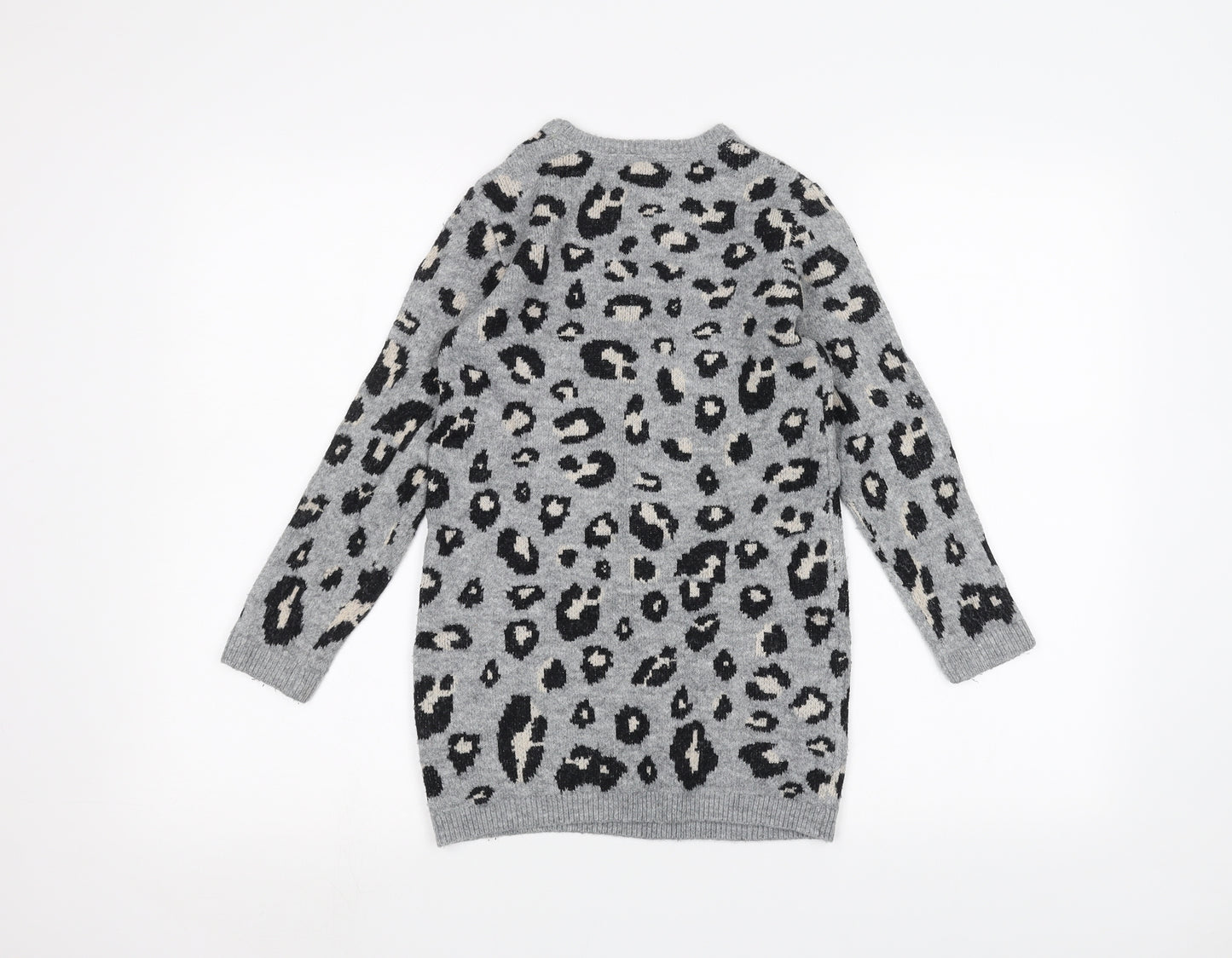 Primark Girls Grey Animal Print  Pullover Jumper Size 7-8 Years