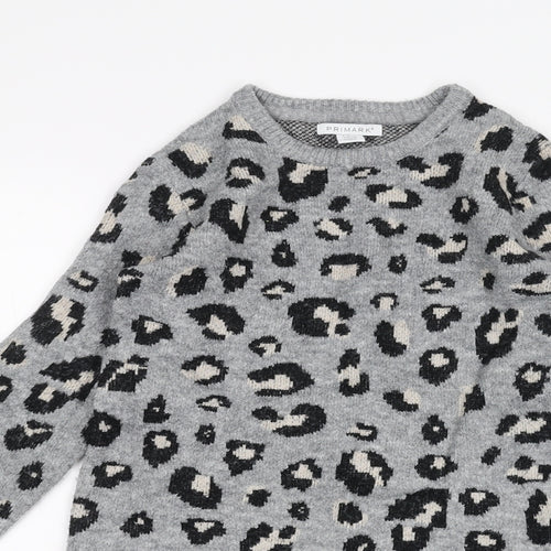 Primark Girls Grey Animal Print  Pullover Jumper Size 7-8 Years