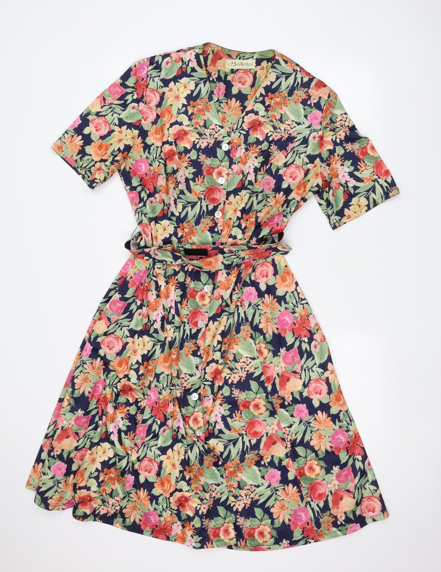 Berkertex Womens Blue Floral  A-Line  Size 14  - Belted