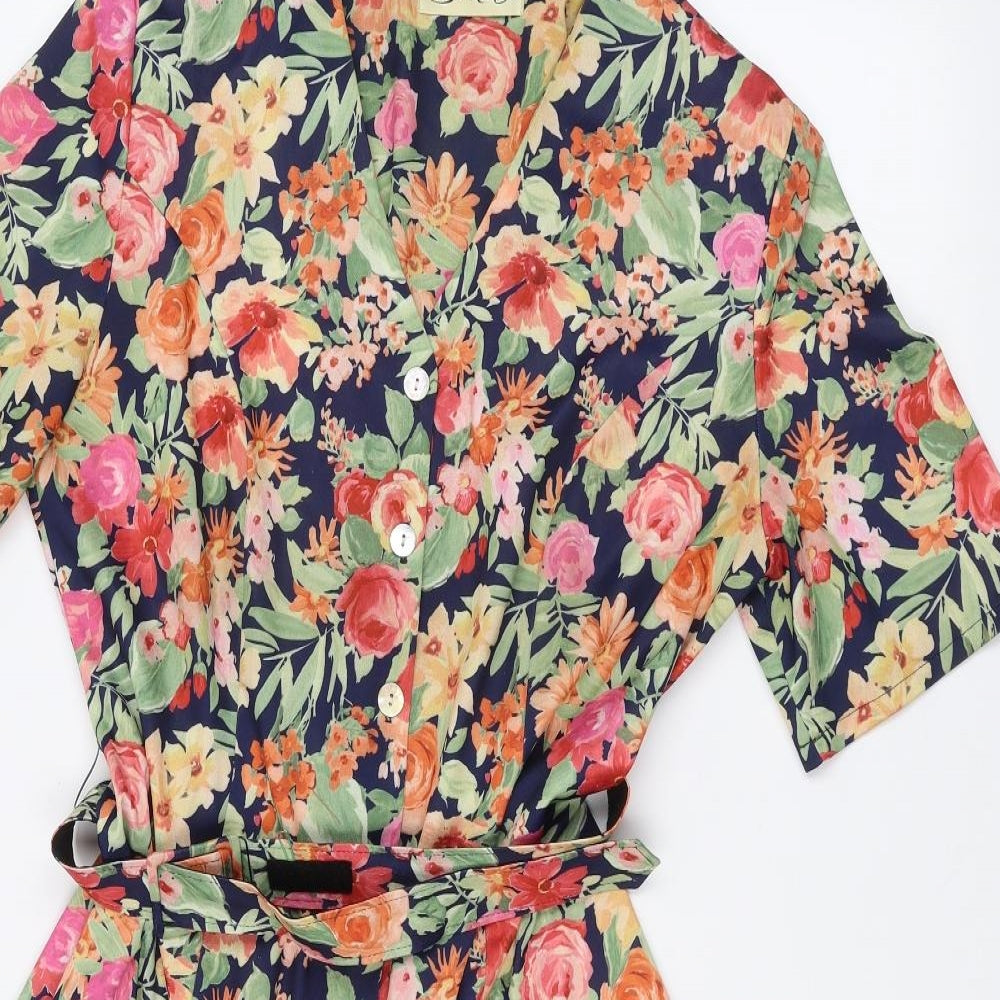 Berkertex Womens Blue Floral  A-Line  Size 14  - Belted