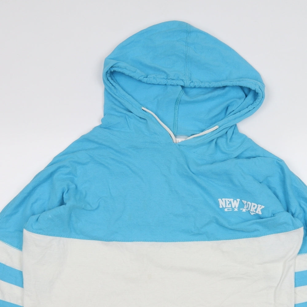 Popular Mens Blue Striped  Pullover Hoodie Size S