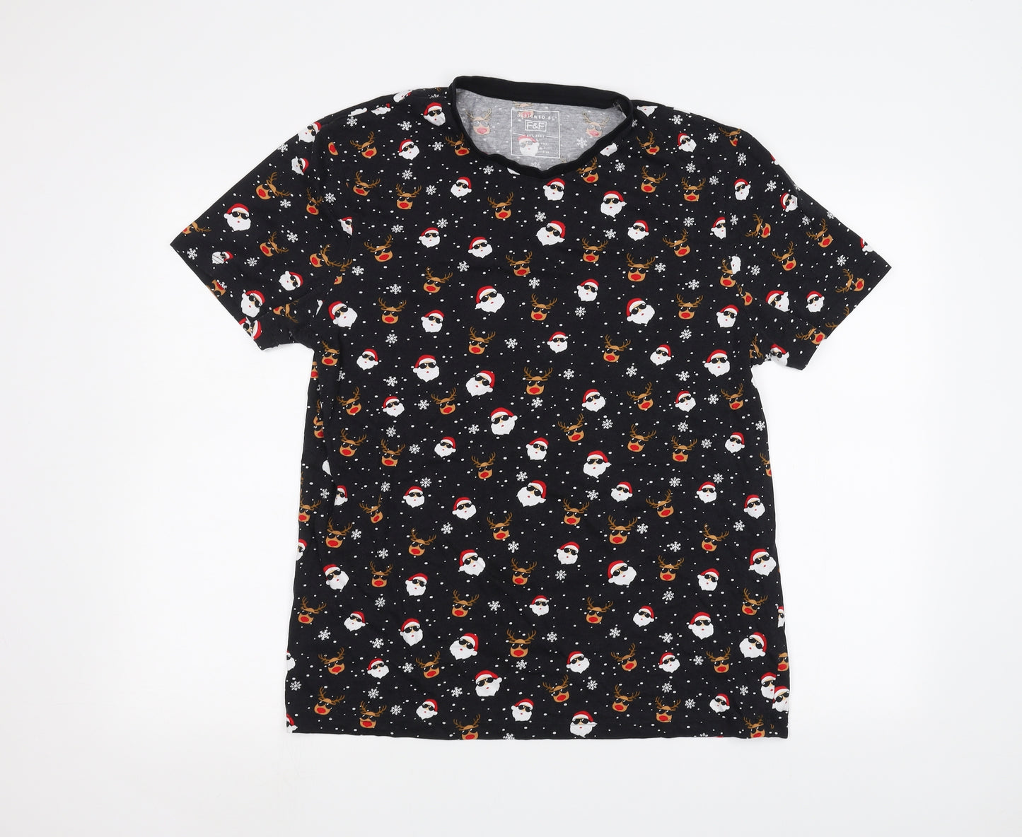 F&F Mens Black    T-Shirt Size L  - Christmas