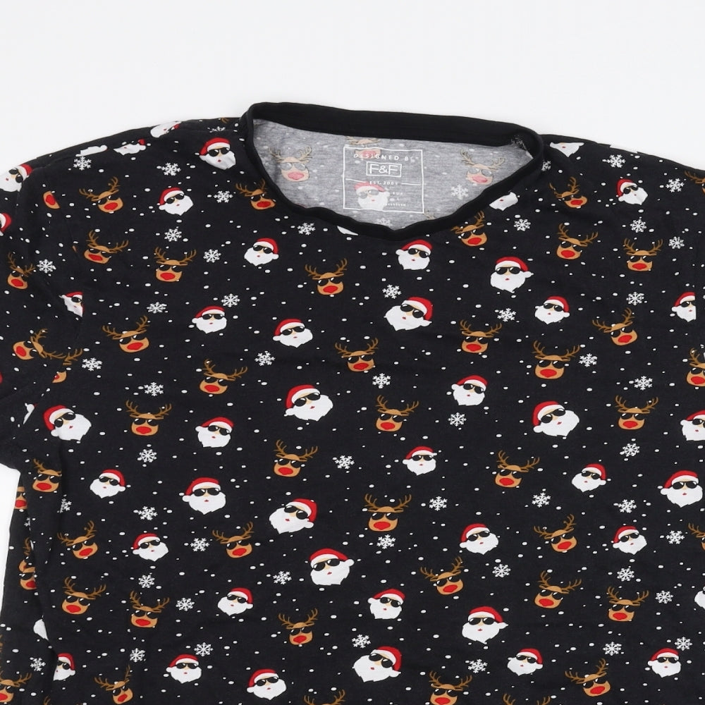 F&F Mens Black    T-Shirt Size L  - Christmas