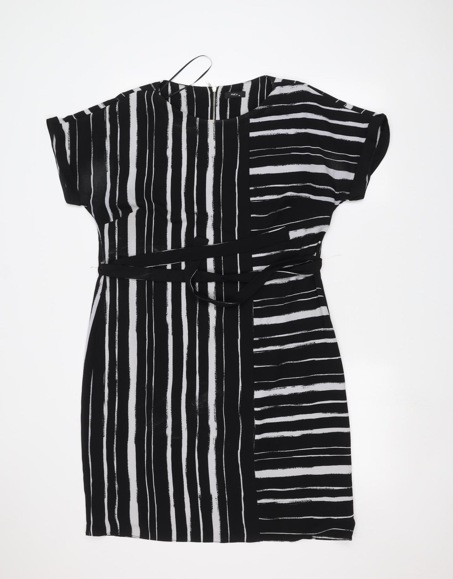 M&Co Womens Black Striped  Basic T-Shirt Size 14