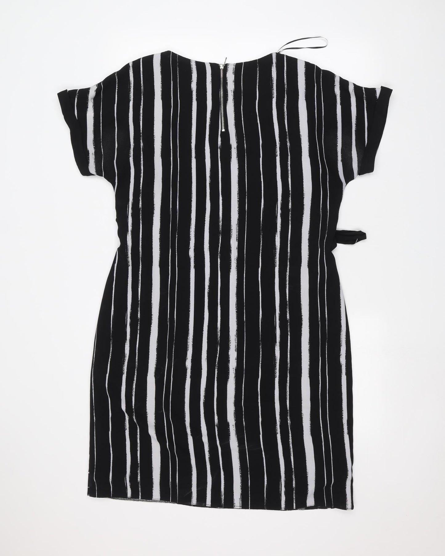 M&Co Womens Black Striped  Basic T-Shirt Size 14