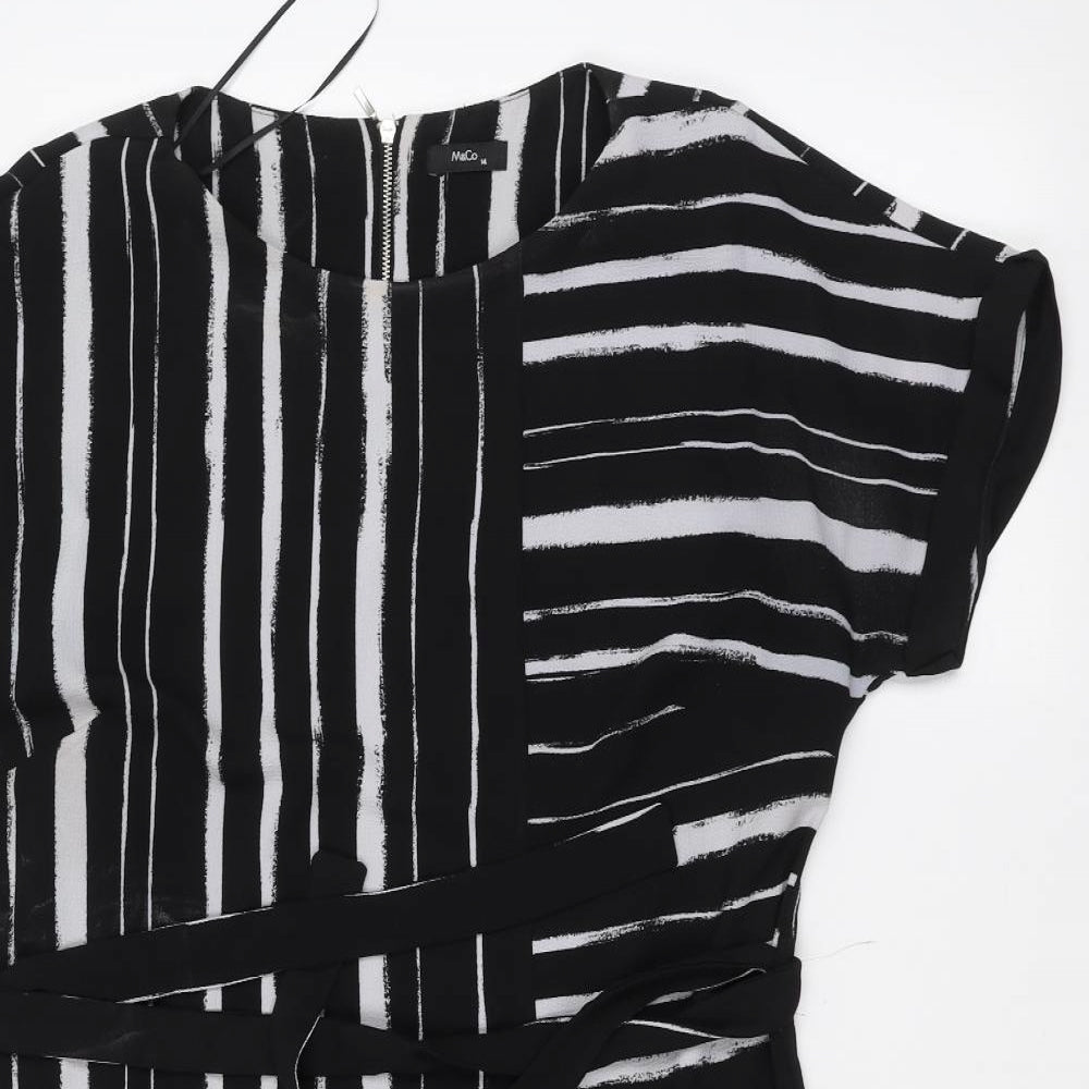 M&Co Womens Black Striped  Basic T-Shirt Size 14