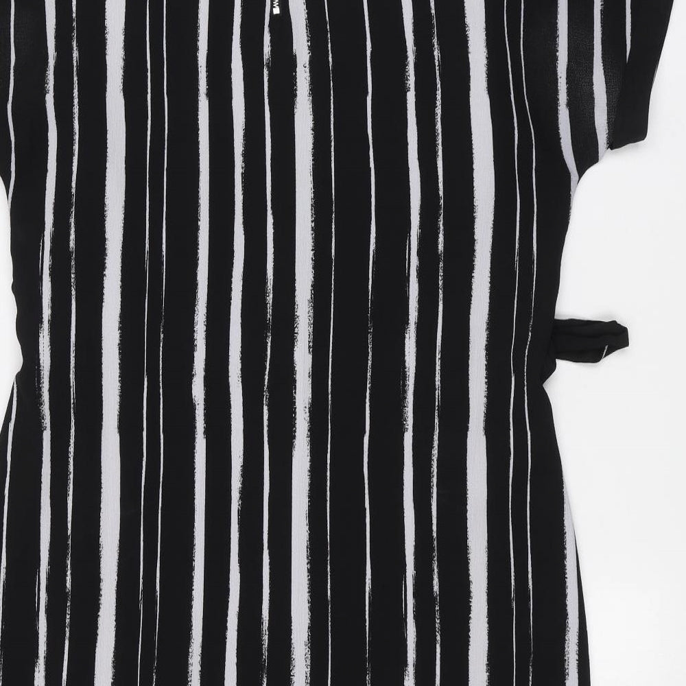 M&Co Womens Black Striped  Basic T-Shirt Size 14
