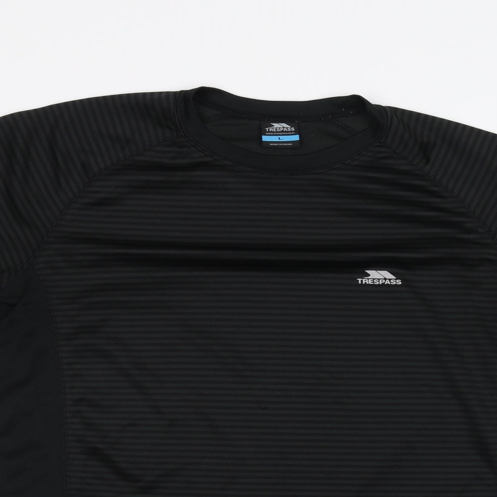Trespass Mens Black Striped   T-Shirt Size L