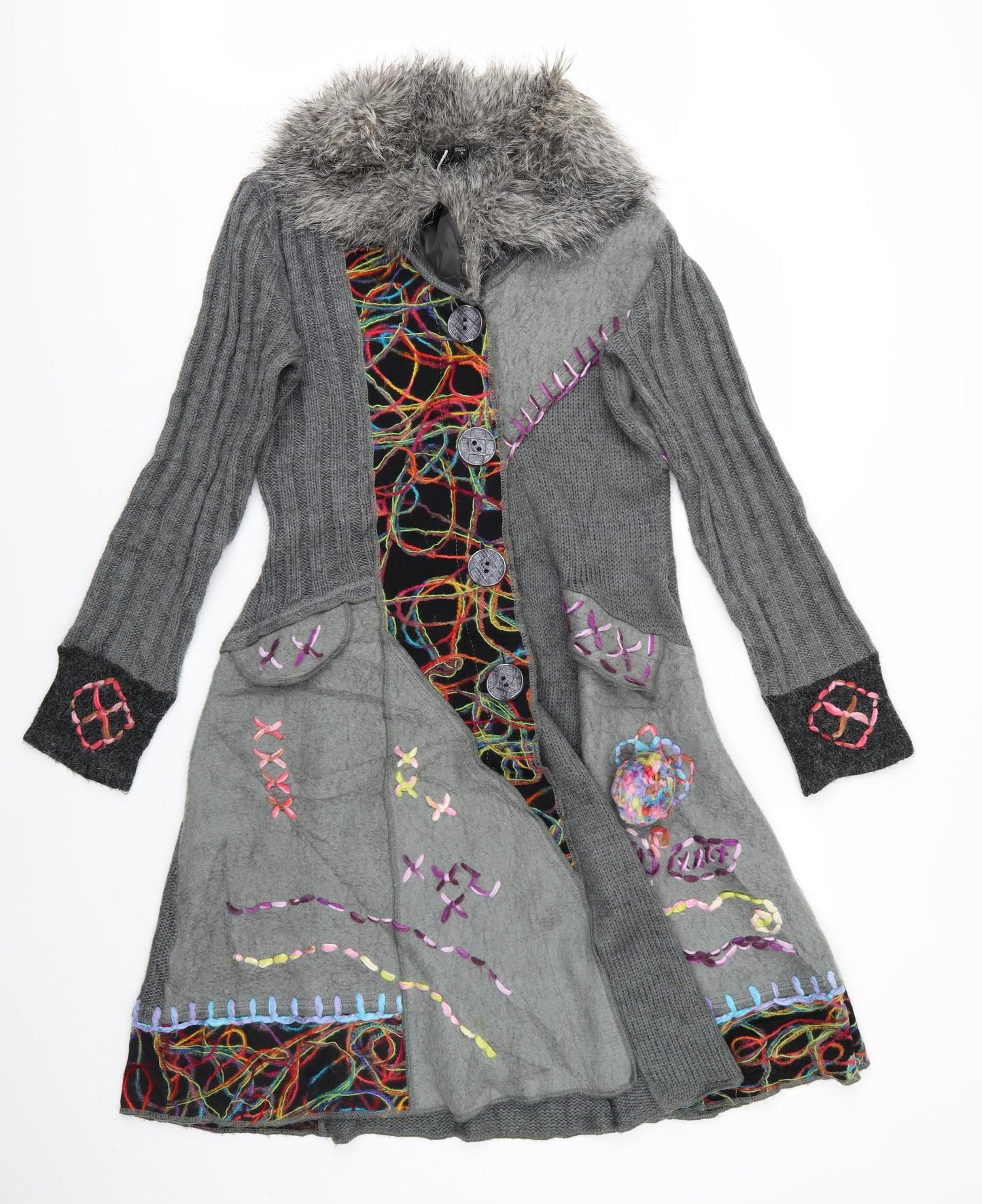 Izabel Womens Grey Geometric  Overcoat Coatigan Size 14