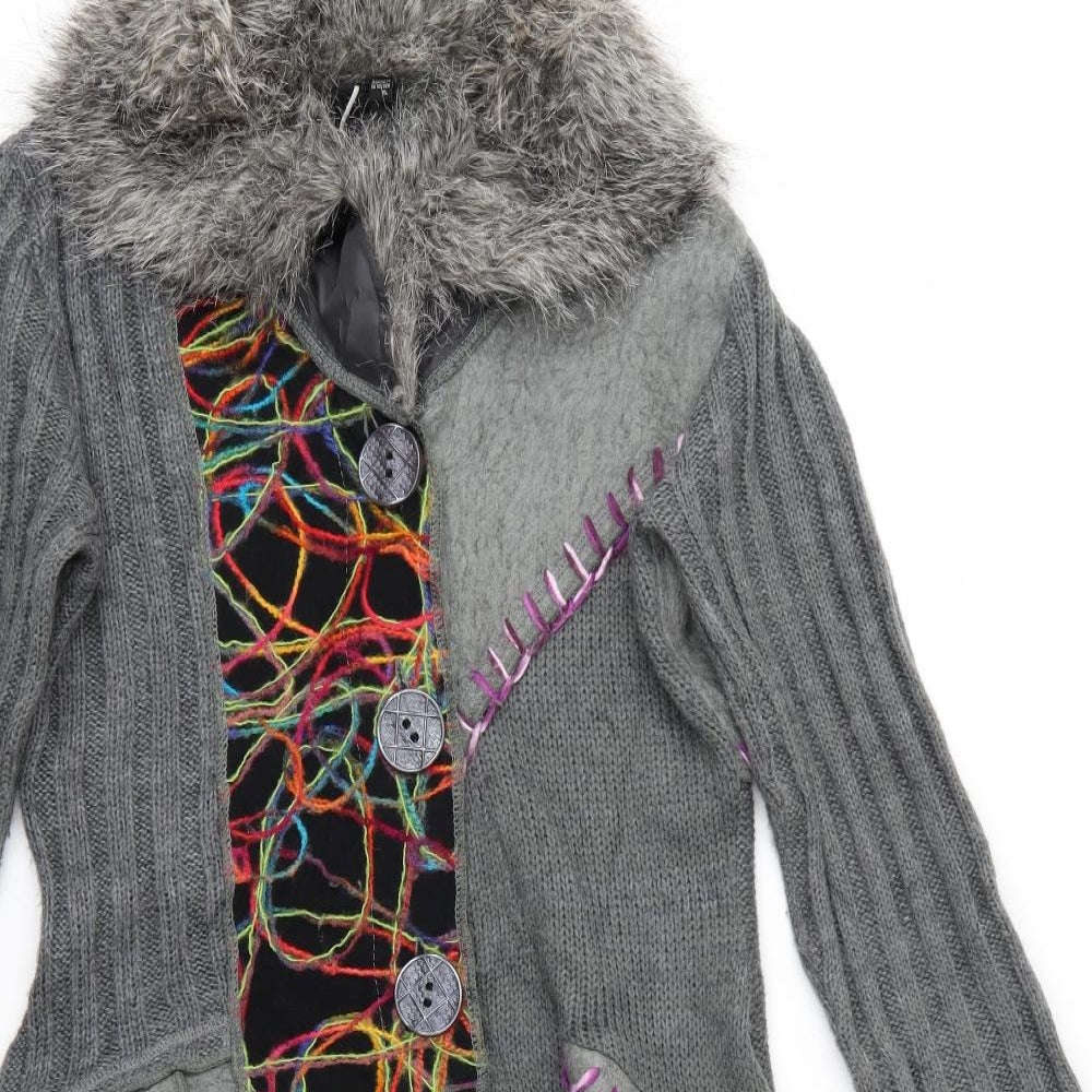 Izabel Womens Grey Geometric  Overcoat Coatigan Size 14