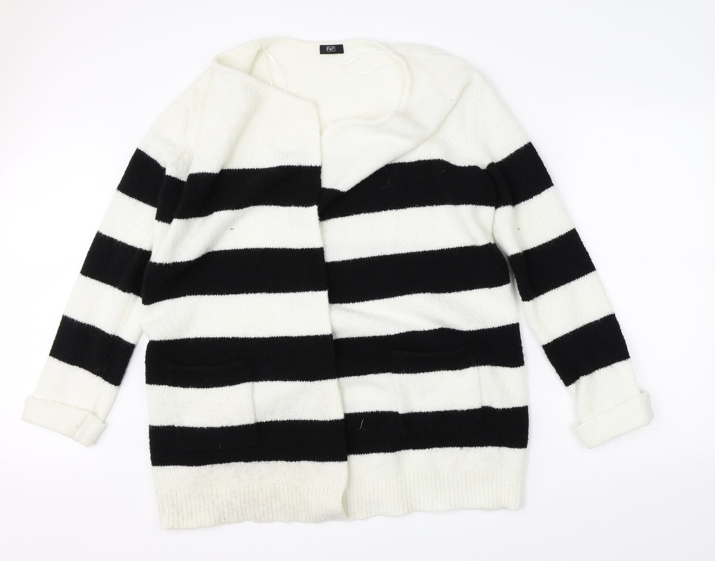 F&F Womens White Striped  Cardigan Jumper Size 12