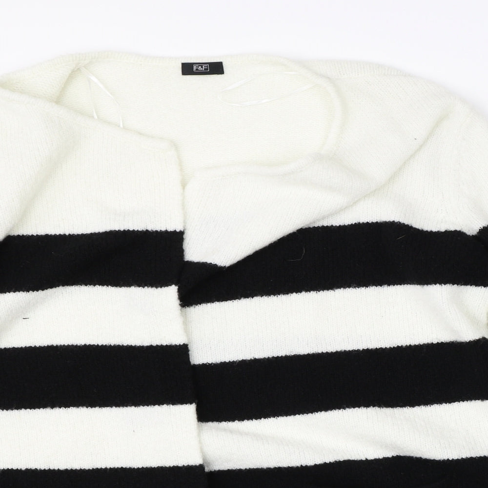 F&F Womens White Striped  Cardigan Jumper Size 12