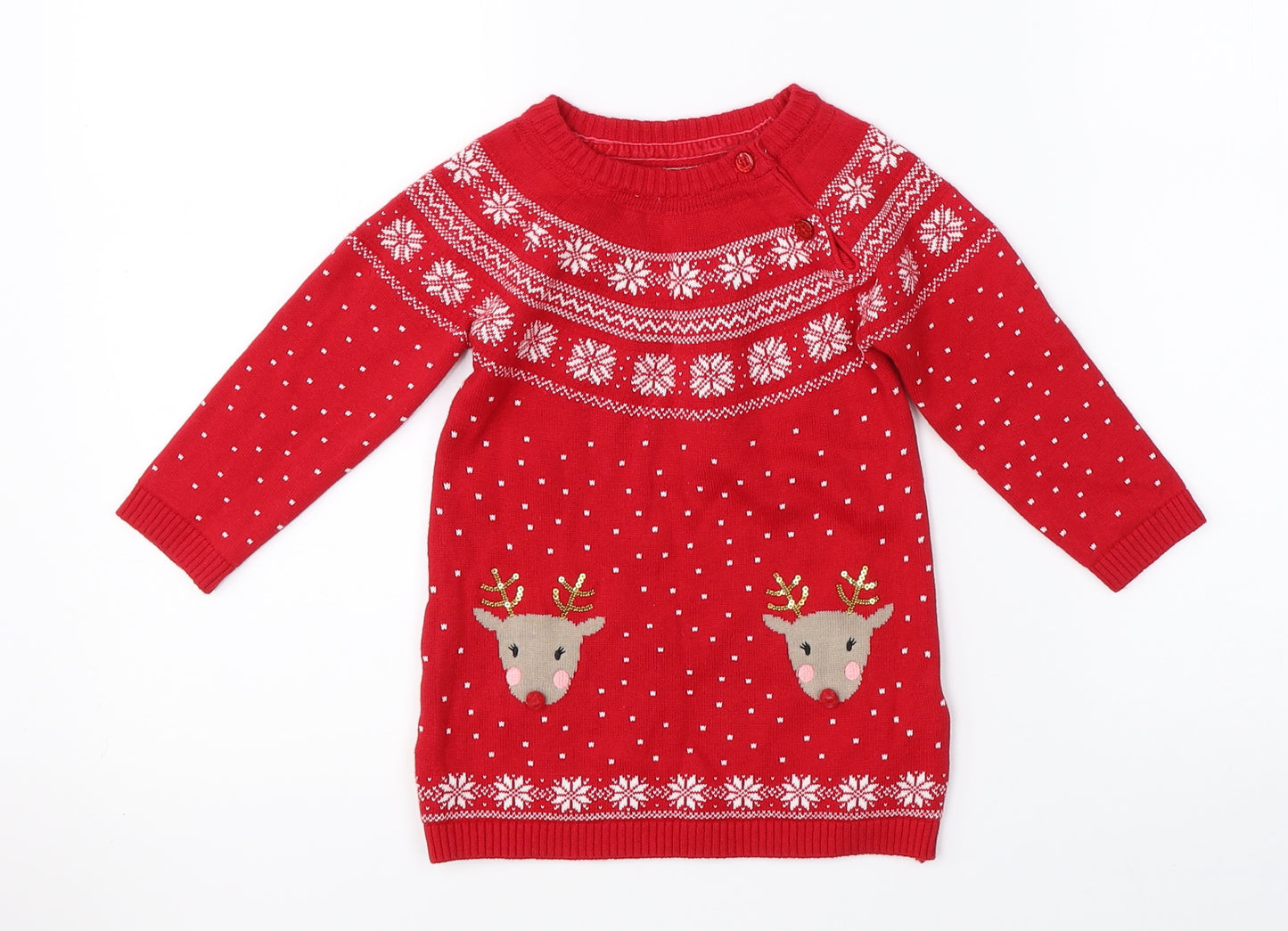 Primark Baby Red Fair Isle  Pullover Jumper Size 9-12 Months  - christmas