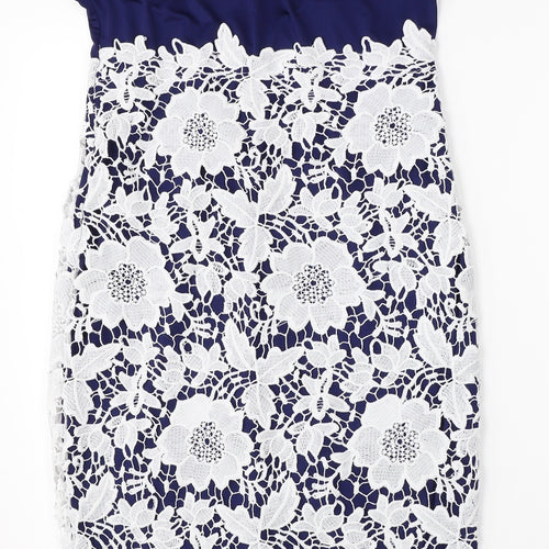 Yoins Womens Blue Floral  Pencil Dress  Size M