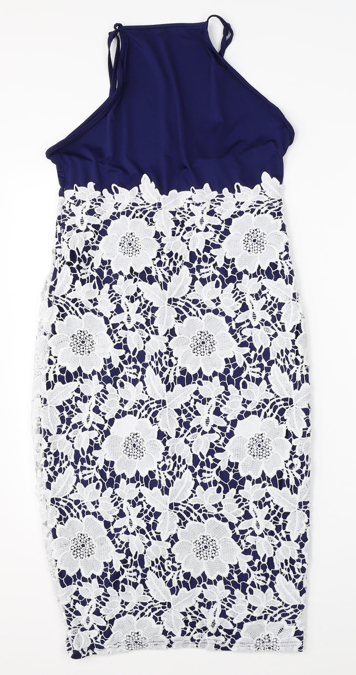 Yoins Womens Blue Floral Pencil Dress Size M