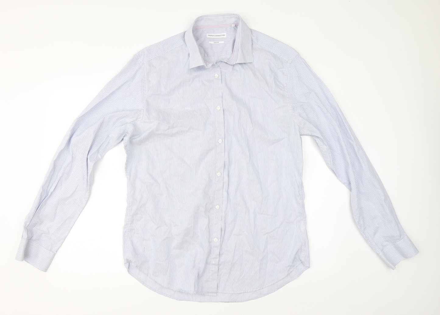 French Connection Mens Blue Striped   Dress Shirt Size 42