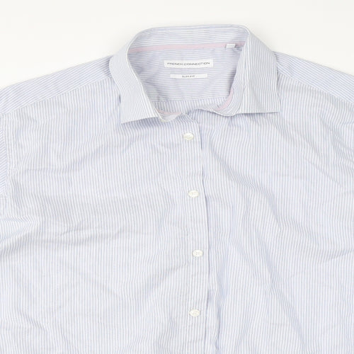 French Connection Mens Blue Striped   Dress Shirt Size 42