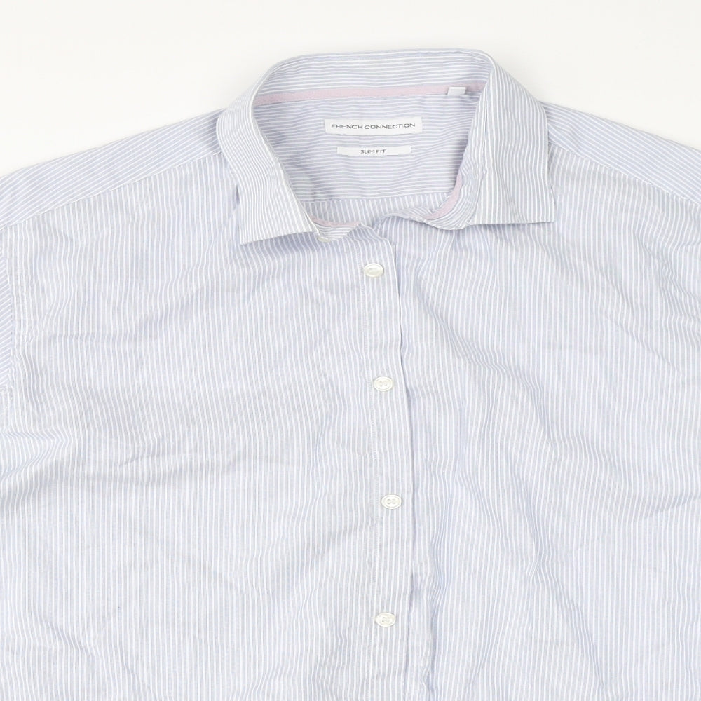 French Connection Mens Blue Striped   Dress Shirt Size 42