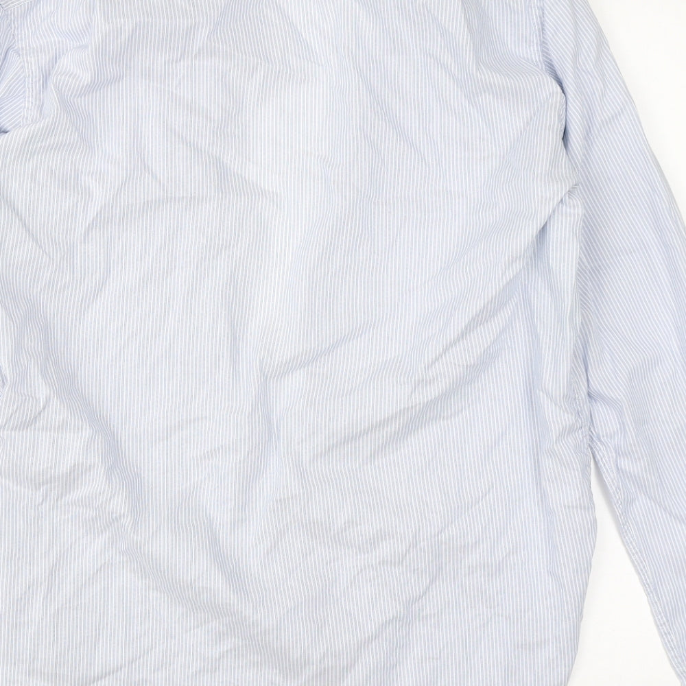 French Connection Mens Blue Striped   Dress Shirt Size 42