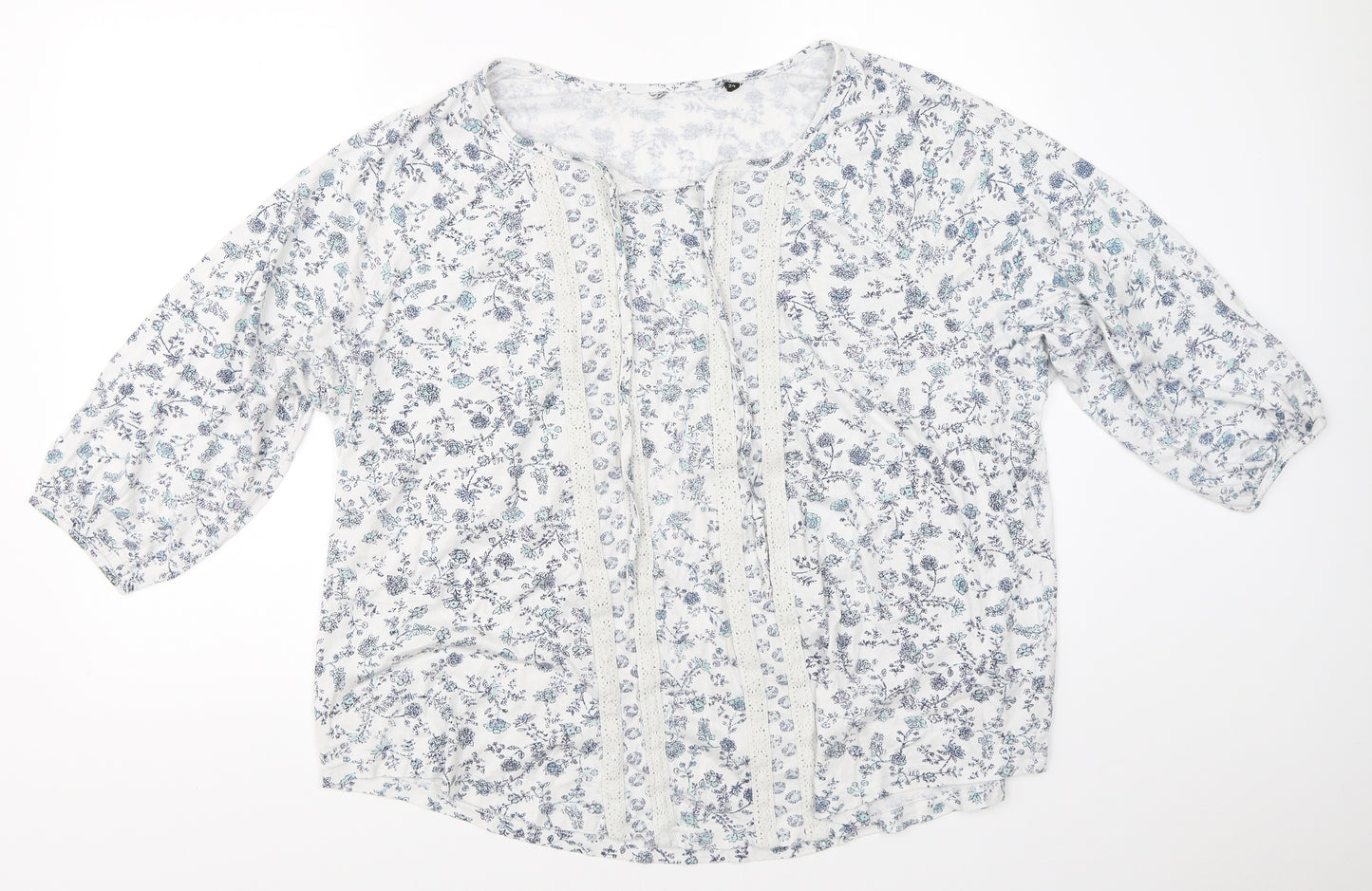 Preworn Womens White Floral  Basic Blouse Size 24