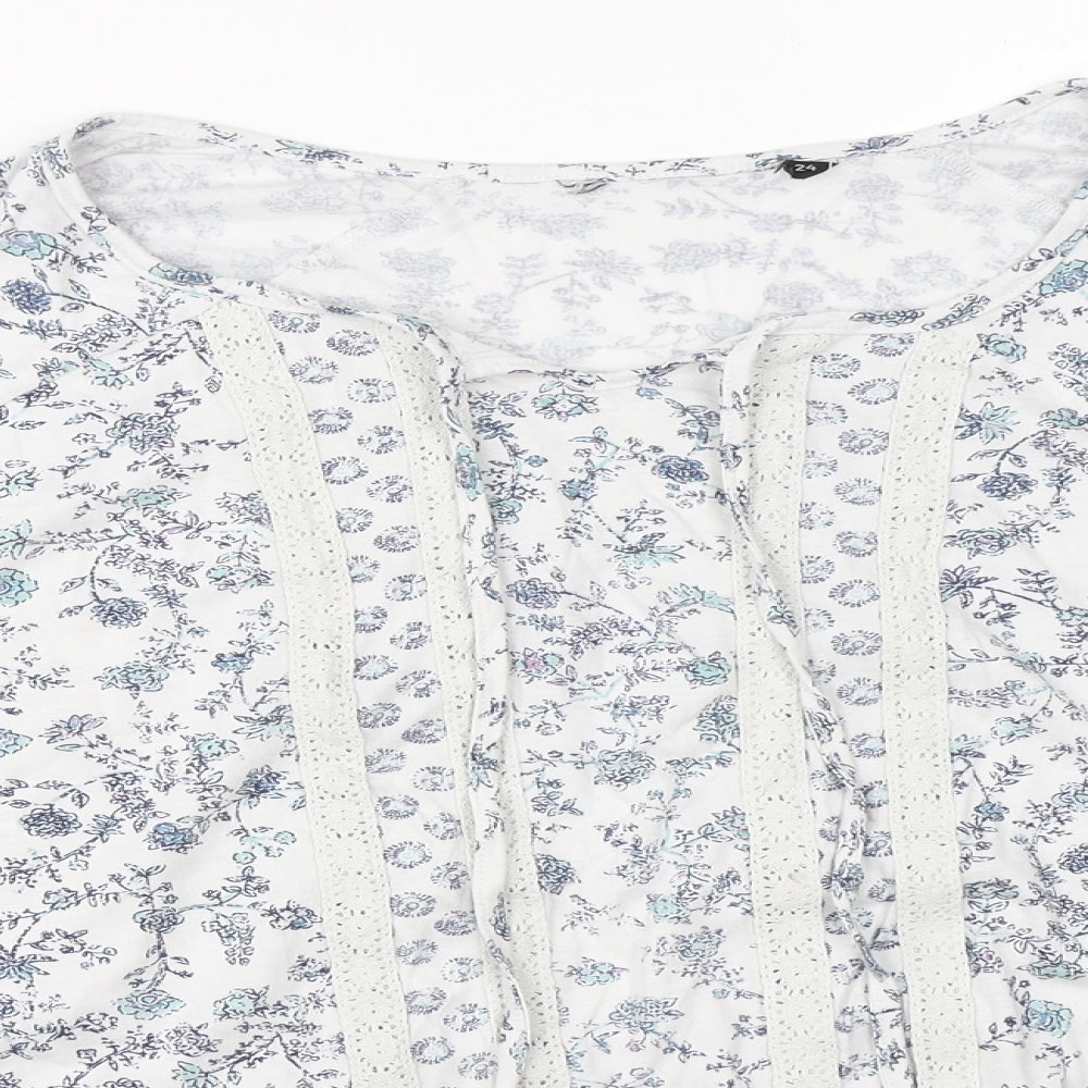 Preworn Womens White Floral  Basic Blouse Size 24