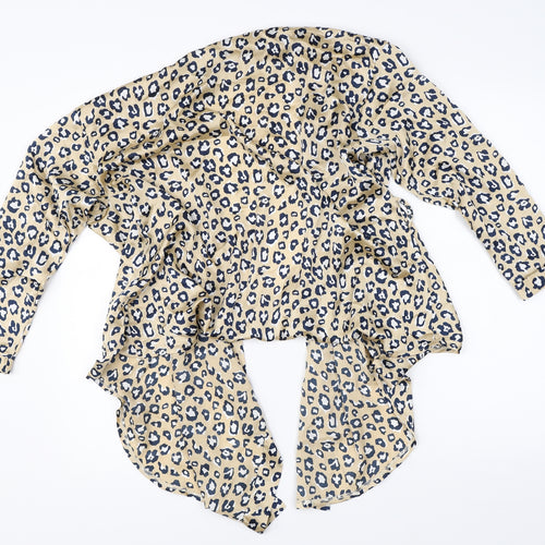 Boohoo Womens Gold Animal Print Satin Cardigan Jumper Size 8