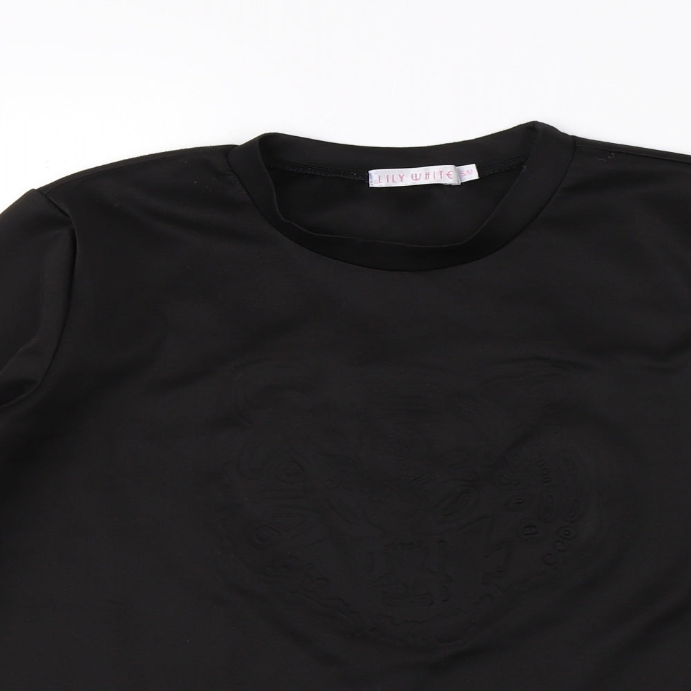 Lily White Womens Black   Basic T-Shirt Size M  - tiger
