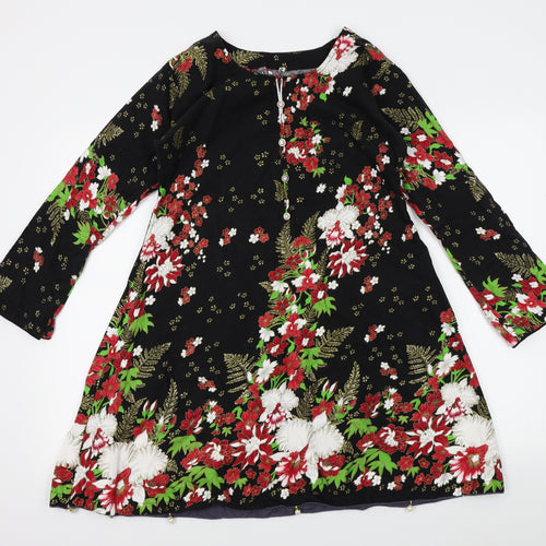 Preworn Womens Black Floral  A-Line  Size S  - beads on hem