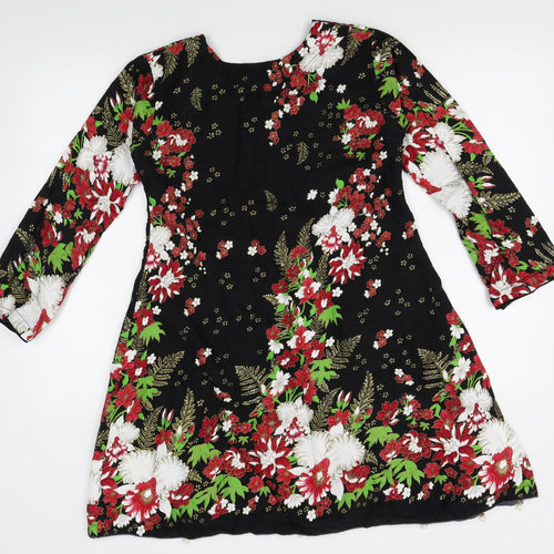 Preworn Womens Black Floral  A-Line  Size S  - beads on hem