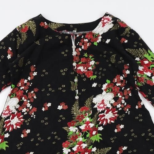 Preworn Womens Black Floral  A-Line  Size S  - beads on hem