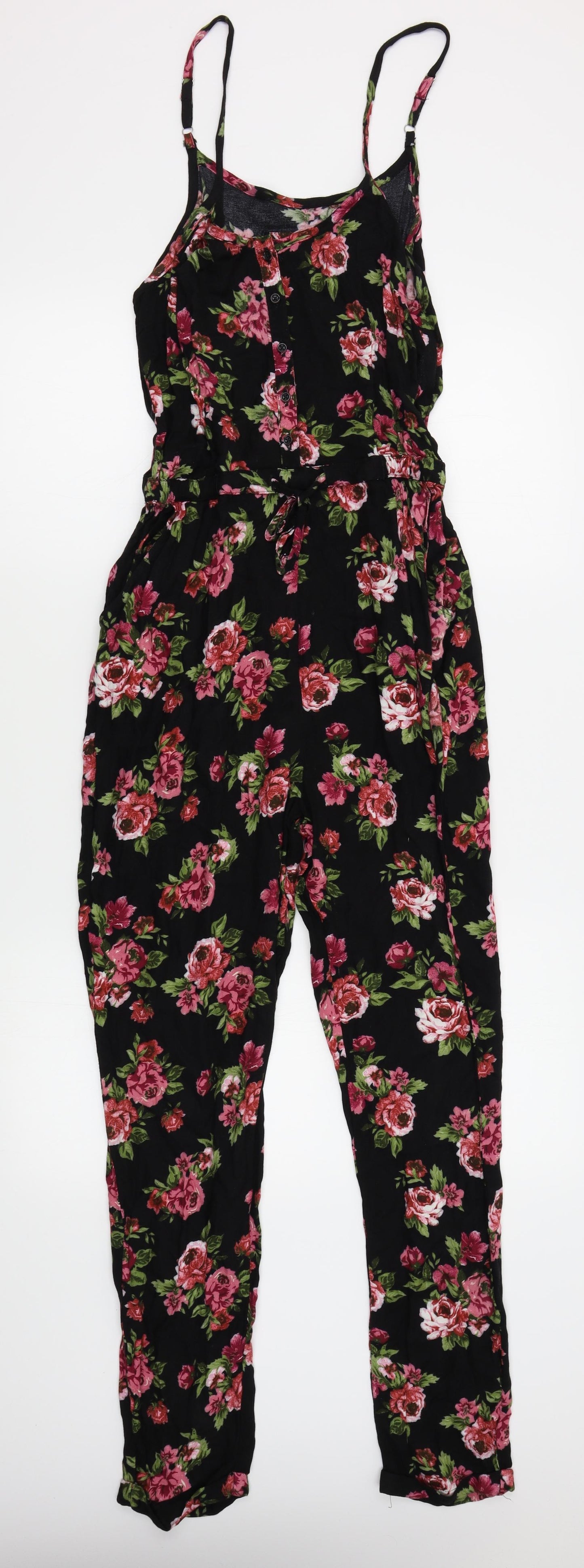 Superdry Womens Black Floral  Jumpsuit One-Piece Size S L28 in
