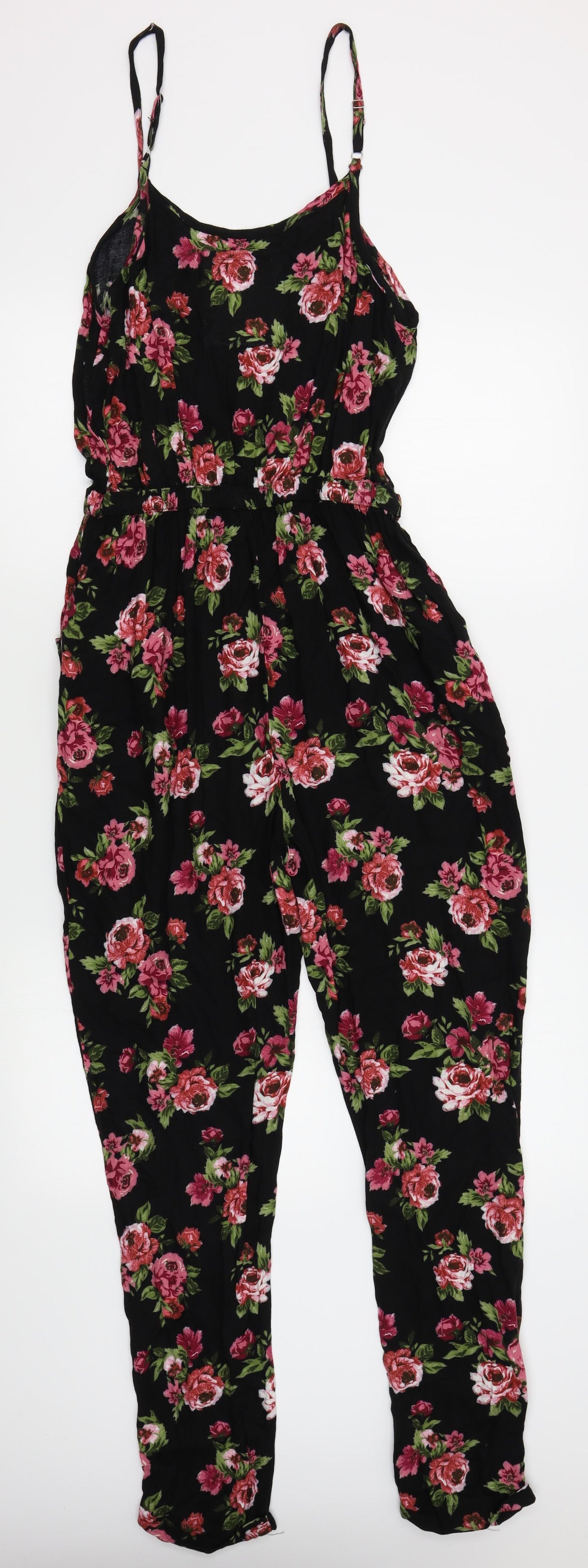 Superdry Womens Black Floral  Jumpsuit One-Piece Size S L28 in