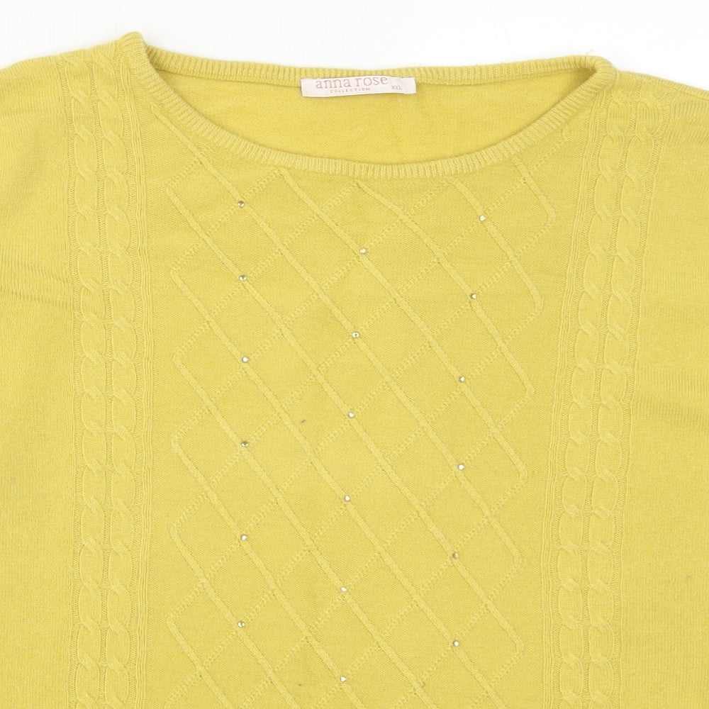 Anna Rose Womens Yellow Argyle/Diamond  Pullover Jumper Size 2XL