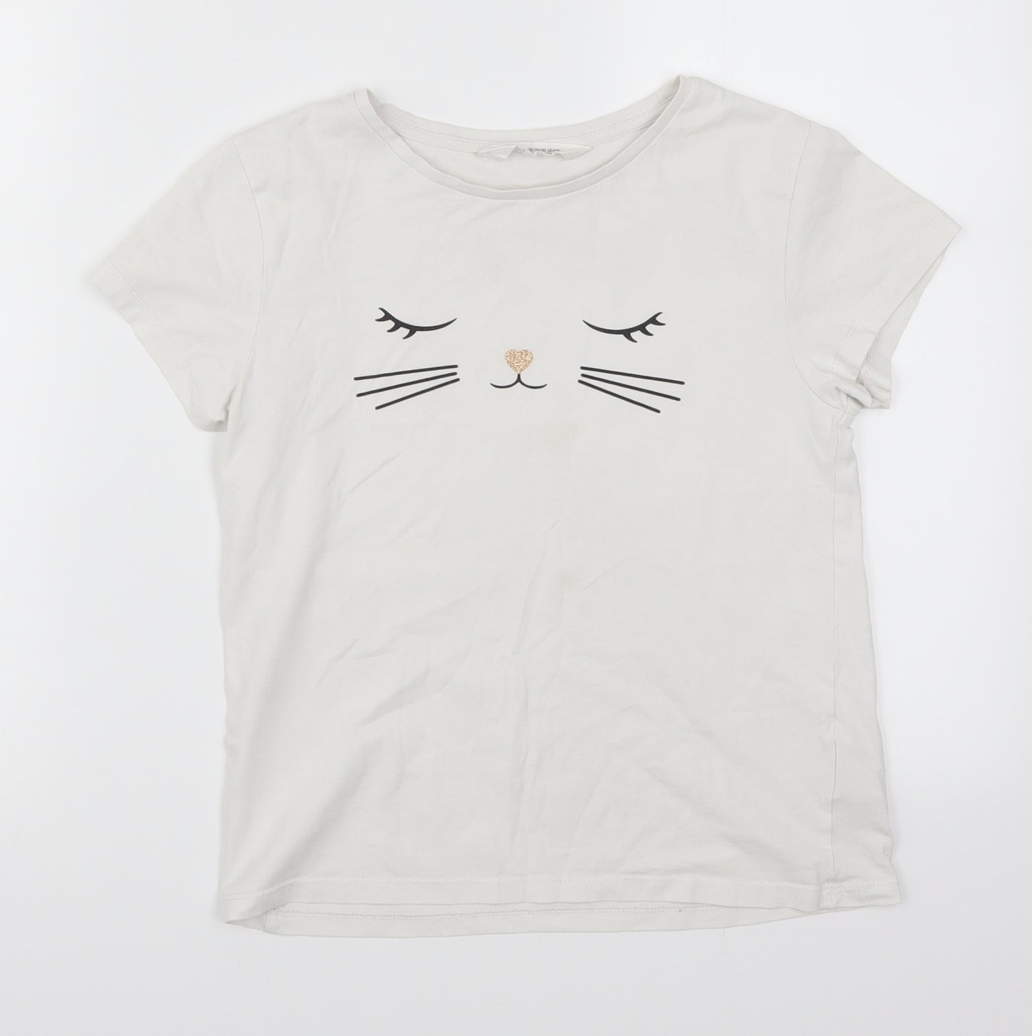 H&M Girls White   Basic T-Shirt Size 9-10 Years  - Cat