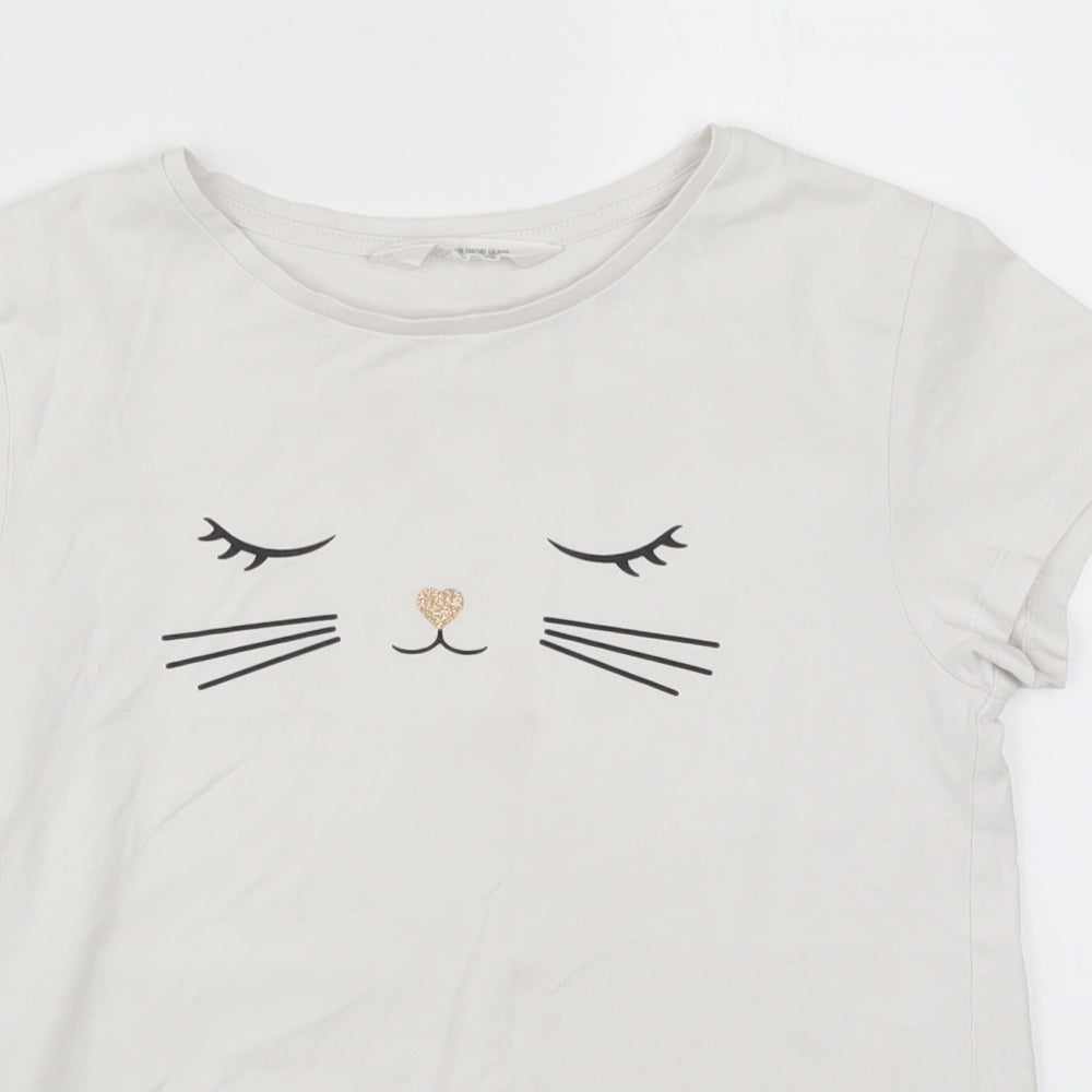 H&M Girls White   Basic T-Shirt Size 9-10 Years  - Cat