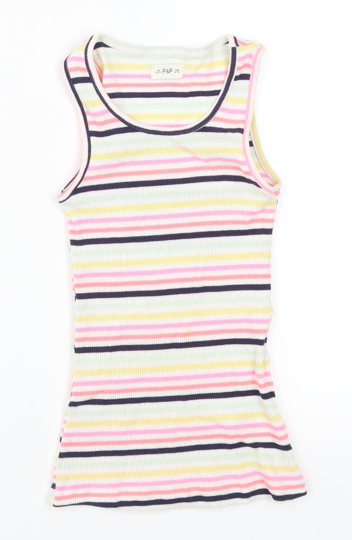 F&F Girls Multicoloured Striped Basic Tank Size 6-7 Years