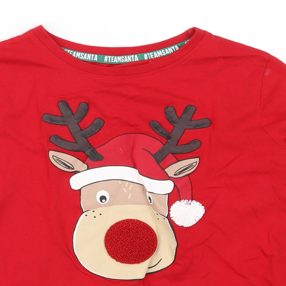 Primark Boys Red Solid   Pyjama Top Size 8-9 Years  - Team Santa Rudolph