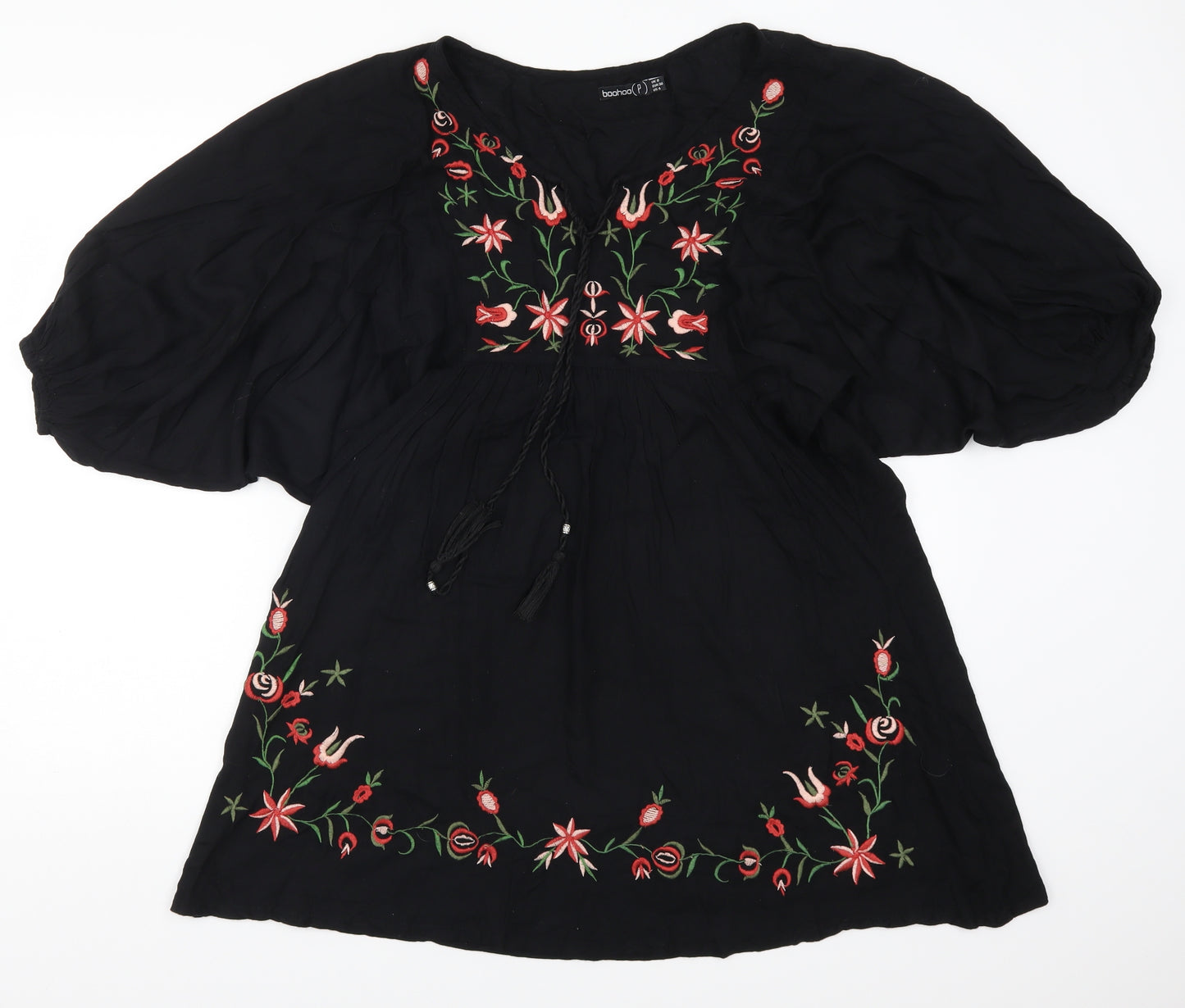 Boohoo Womens Black Floral  Basic Blouse Size 8