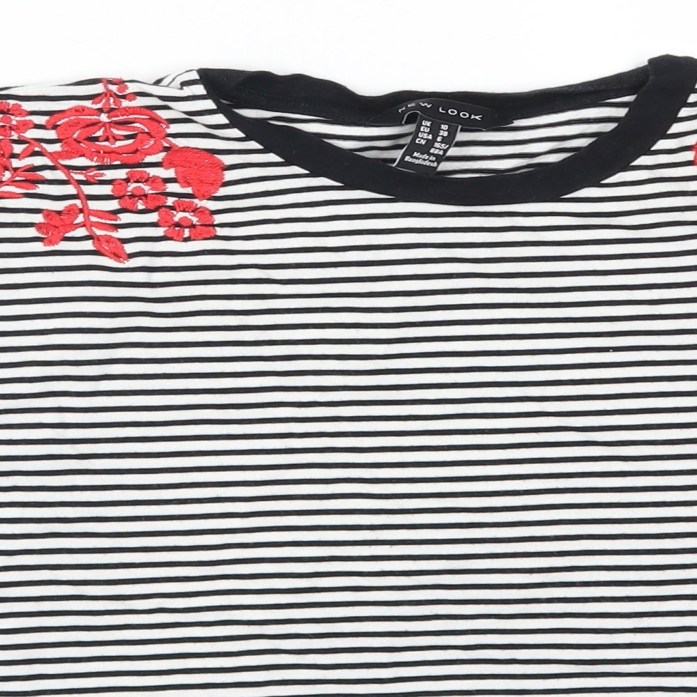 New Look Womens Black Striped  Basic T-Shirt Size 10  - Red Flowers