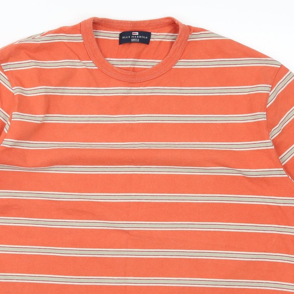 Marks and Spencer Mens Orange Striped   T-Shirt Size M