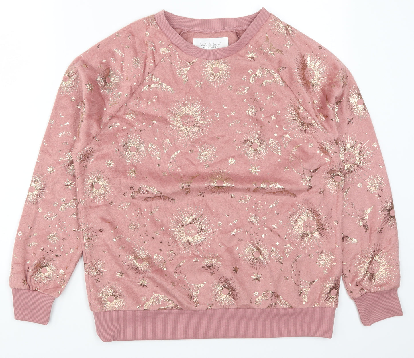 F&F Womens Pink Solid  Top Pyjama Top Size S  - Stars Moon Sun