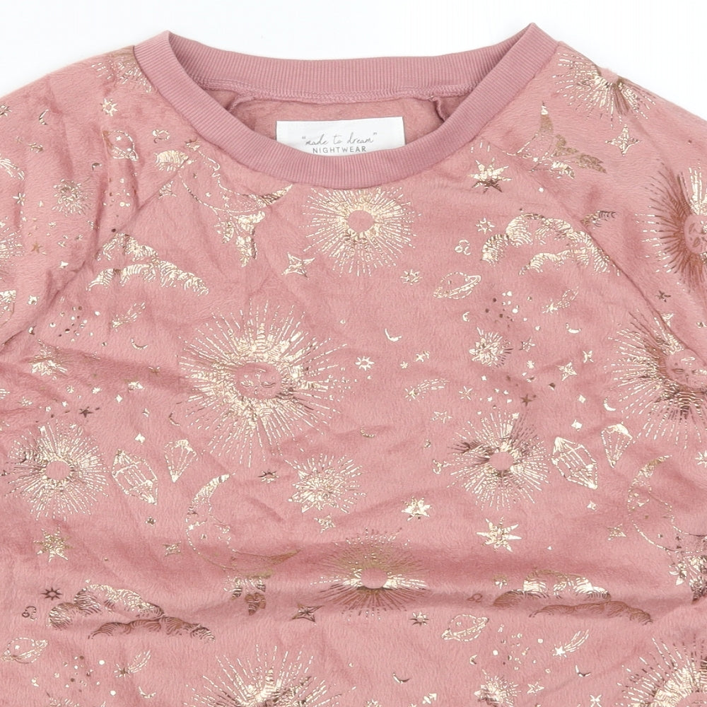 F&F Womens Pink Solid  Top Pyjama Top Size S  - Stars Moon Sun