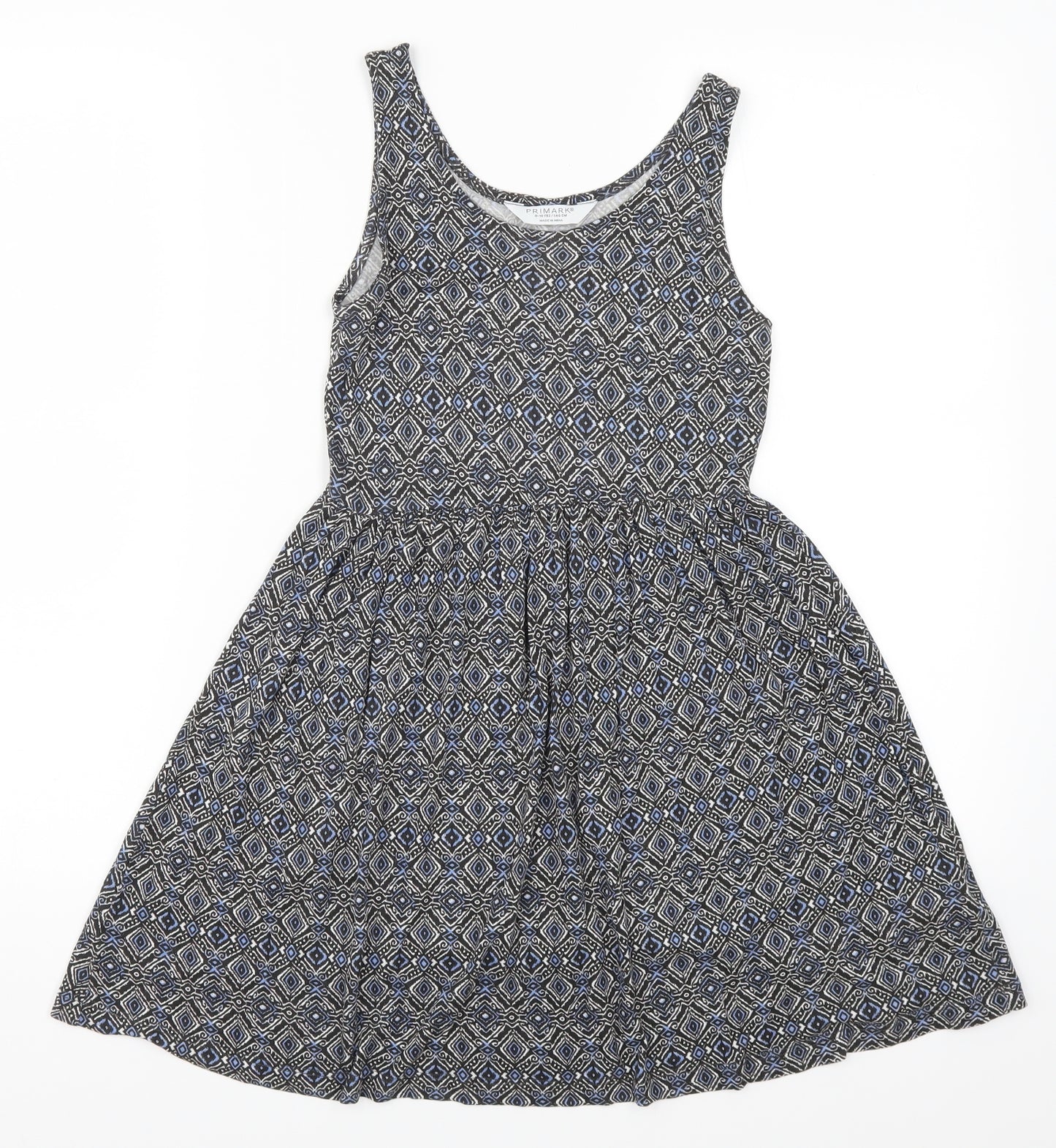 Primark Girls Blue Geometric  Skater Dress  Size 9-10 Years