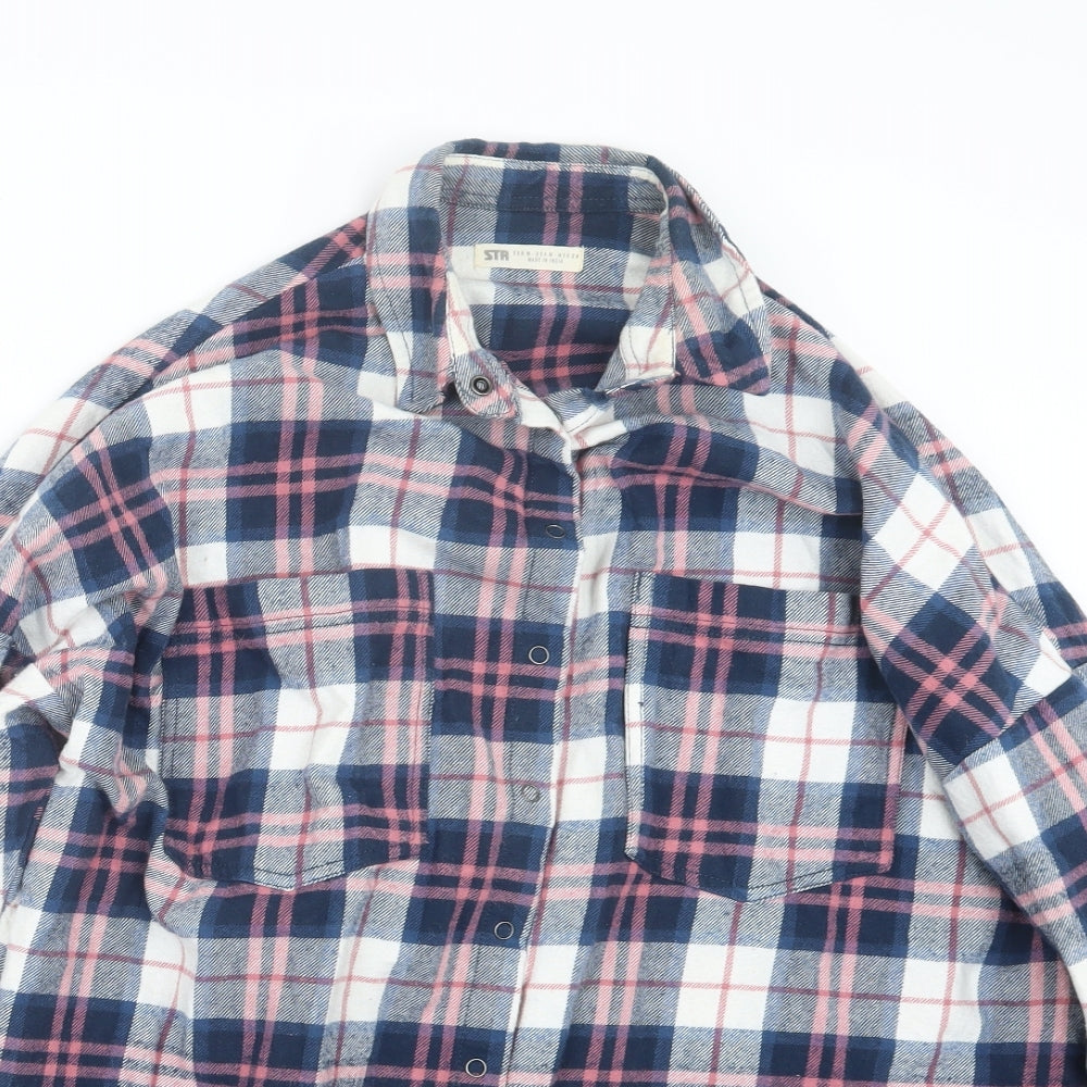 STR Womens Blue Check  Basic Button-Up Size M