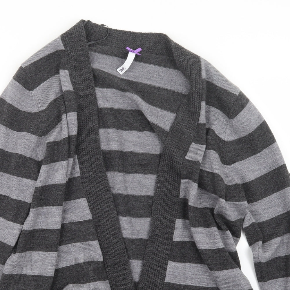 BHS Womens Grey Striped Knit Cardigan Jumper Size 14